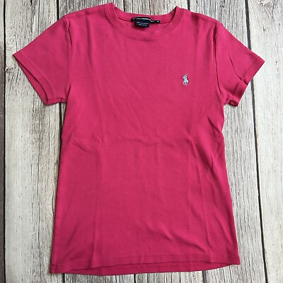 #ad Ralph Lauren Sport Women’s Medium Slim Fit Pink Short Sleeve Pony Logo T Shirt $7.99