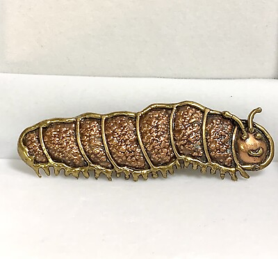 #ad EXART Copper Toned Textured Caterpillar Brooch 3 5 8” Vintage Artisan Mexico $29.95