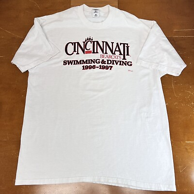#ad Vintage Cincinnati Bearcats Shirt Mens 2XL White Swimming And Diving 90’s $25.95