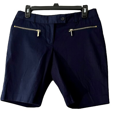 #ad Michael Kors Shorts Women Size 4 Navy Blue Bermuda Gold Zip Pockets $6.99