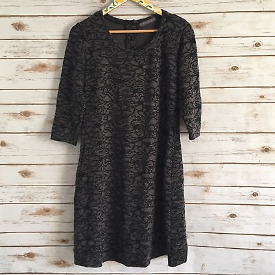 #ad Cut Loose Women#x27;s Black Gray 3 4 Sleeve Button Detail Back Dress Size Small $12.99