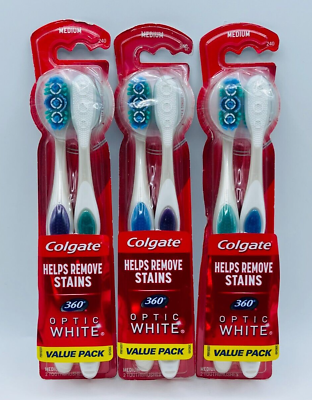 #ad 3 x Colgate 360° Optic White MEDIUM Toothbrush Value Pack 6 Total READ DESCR $14.99