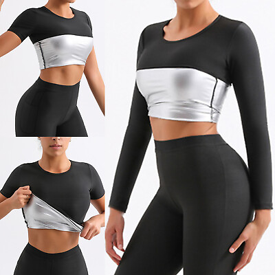 #ad Womens Tops Training Sauna Sweat Fitness T shirt Jogging Sweatsuit Sports Newly $7.51