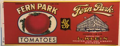 #ad Vintage Fern Park Brand Tomatoes Can Label Packed for L. Klein Chicago Illinois $2.09