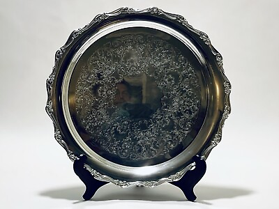 #ad Fabulous Antique 15” Round Victorian Magic Rose By Roger Bros Silver Plate Tray $110.00