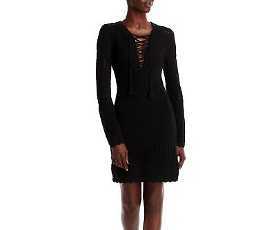 #ad Aqua BLACK Women s Crochet Lace Up Mini Dress Black Size XS $103.70