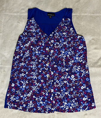 #ad Fortune amp; Ivy Women Sleeveless Tank Top Size Medium Blue Floral V Neck NWOT $7.99