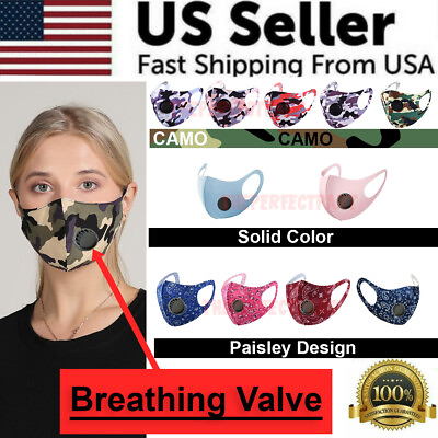 #ad Face Mask Reusable Washable Cover Camo Adult Cloth Breathable amp; Breathing Valve $1.99
