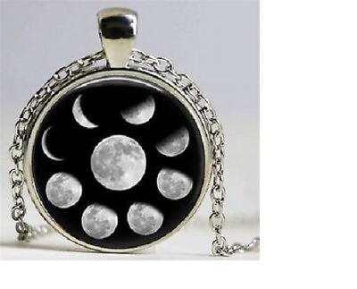 #ad ALL MOON PHASES charm pendant Sterling 925 Silver plated 20quot; necklace gold Gift $19.89