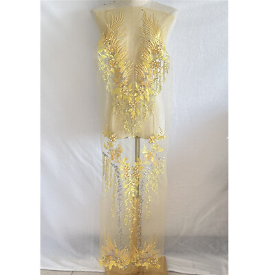 #ad Mesh Embroidery Rhinestone Bead Fabric Flower Lace Wedding Dress Patch Accessory $21.14