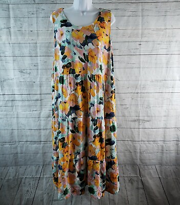 #ad Damp;Co Beach Womens Dress Sz XL Orange Blue Floral Pockets Sleeveless $14.99