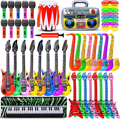 #ad Inflatable Rock Star Toy Set 48Pcs Inflatable Party Props for Kids 80S 90S Part $60.99