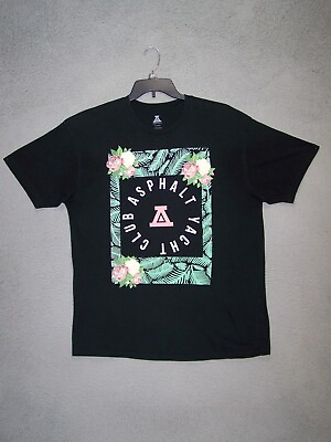 #ad Asphalt Shirt Adult Extra Large Black Graphic Short Sleeve Cotton Hawaiian Mens $11.44