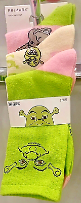 #ad Disney Shrek amp; Donkey 3Pk Ladies Crew Socks UK Size 4 8 One Size GBP 9.99
