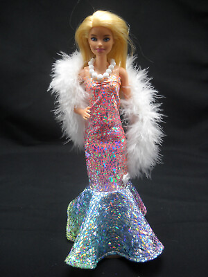 #ad Rainbow Tye Dye Sheath Dress Fits Barbie Doll Handmade with Boa and Necklace * $9.34
