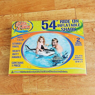 #ad Splash N Swim 54quot; Ride On Inflatable SHARK Float NEW $3.20