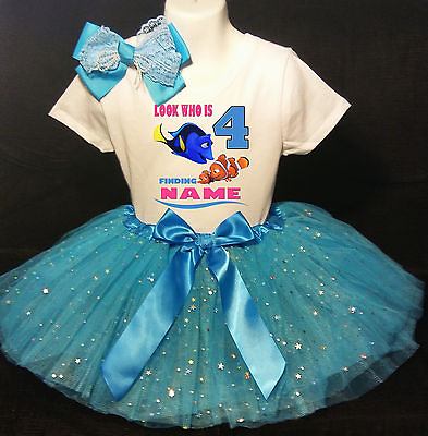 #ad Dory **With NAME** 4th fourth 4 Birthday Turquoise Tutu dress Fast Shipping $20.50