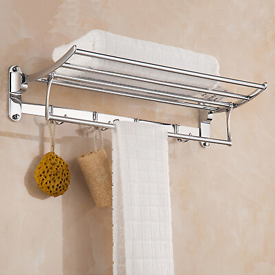 #ad Stainless Steel Bathroom Wall Mounted Towel Rack Hotel Rail Holder Storage Shelf $26.32