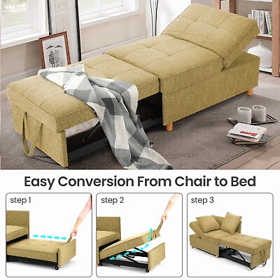 #ad 4 In 1 Convertible Sleeper Chair Bed Linen Sofa Bed for Small Space Futon Sofa $207.09