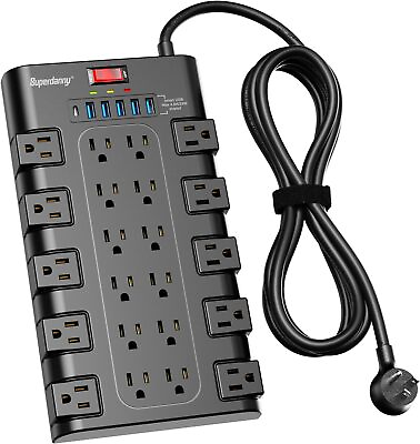 #ad superdanny Surge Protector Power Strip with 22 AC Outlets 6 USB Ports 6.5Ft $24.00
