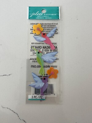 #ad Jolee#x27;s Boutique Embellishment Humming Birds 3 PC Colorful Glittery Scrapbooking $4.49