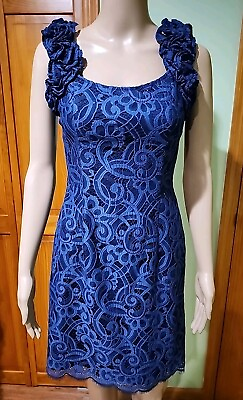 #ad Lilly Pulitzer Navy Lace Overlay Mini Length Sleeveless Dress Size 2 $42.00