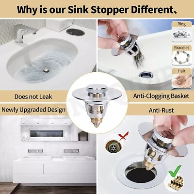 Universal Bathroom Sink Plug Stopper Wash Basin Core Bounce Pop Up Drain Filter $7.98