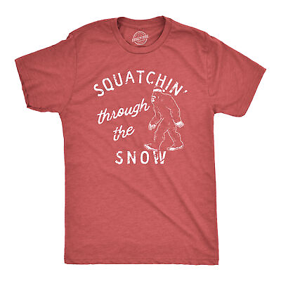 #ad Mens Squatchin Through The Snow T Shirt Funny Xmas Bigfoot Sasquatch Tee For $14.00