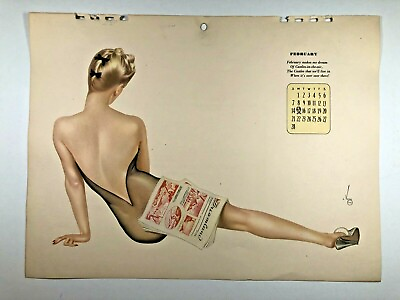 #ad February 1943 Varga Pinup Girl Calendar Page Backside of Blond Woman E $41.00