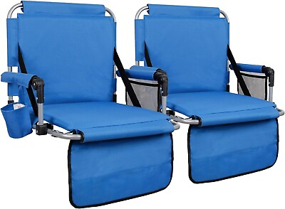 #ad 2 Pack Portable Folding Stadium Seat Chair Bleacher Chairs with Cup Holder Blue $59.39