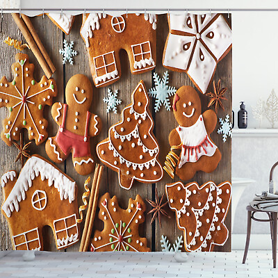 #ad Gingerbread Man Shower Curtain Cookies Snow Print for Bathroom $41.99