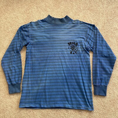 #ad Vtg Bugle Boy Single Stitch Striped T Shirt Mens M Large Mock Turtleneck Green $34.95