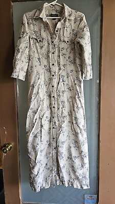 #ad Eddie Bauer Womens 100% Linen Floral Dress Cottagecore Button Front Shirt Dress $37.99
