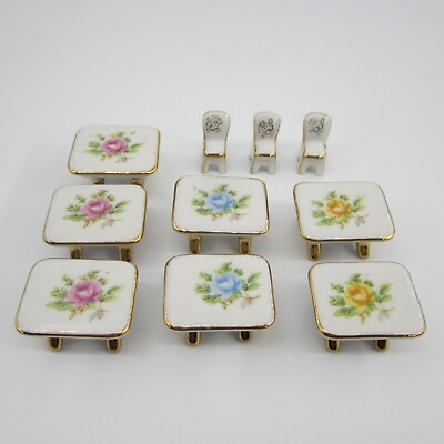 #ad Lot of 10 Vintage Miniature Dollhouse Furniture Tables amp; Chairs Roses $19.00
