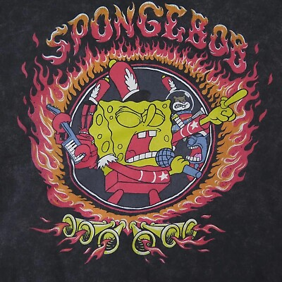 #ad Nickelodeon Sponge Bob Sweatshirt Adult XL Black Long Sleeve Pullover Flames $13.99