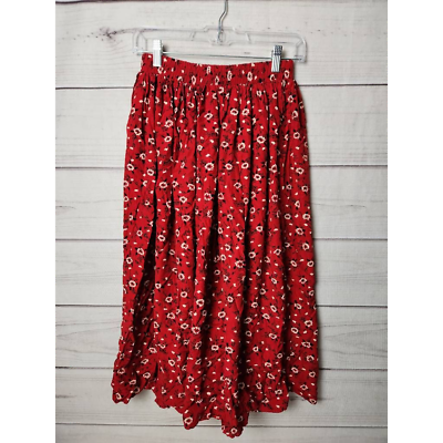 #ad Coldwater Creek Womens Peasant Skirt Red Floral Midi Prairie USA Petites PM $30.00