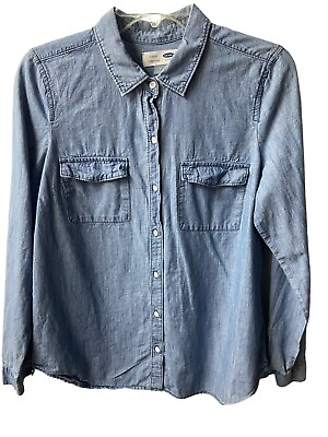 #ad Old Navy Denim Shirt Womens Blue Size M Button Blouse Pockets Capsule Chambray $13.87