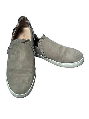 #ad KATE SPADE Women#x27;s quot;Lillyquot; Size 7.5 Ruffle Gray Taupe Suede Slip On Sneakers $17.09