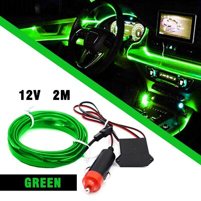 #ad Green LED Car Interior Decor Atmosphere Wire Strip Light Lamp Accessories Hot 2M $7.99