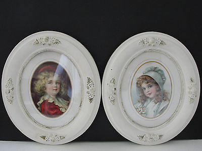 #ad Victorian Children Girl and Boy Reproduction 2 Print#x27;s Oval FRAMED. RARE. $30.00