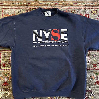 #ad Vintage 1990s NYSE New York Stock Exchange Sweatshirt Unisex Made in USA Navy L $99.00