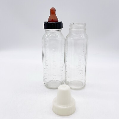 #ad Evenflo Vintage Glass Baby Bottles Lot 2 8 Ounces Made USA One Nipple amp; Top $15.00