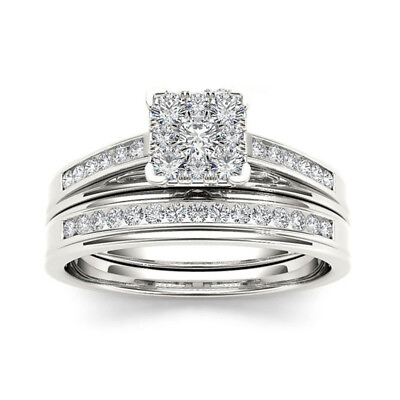 #ad 925 Silver Filled Ring Set Partty Cubic Zircon Women Wedding Jewelry Sz 6 10 C $4.01