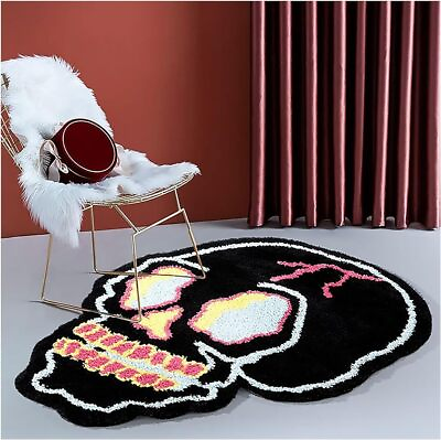 #ad Black Skull Rug Spooky Halloween Décor Non Slip Skull Head Halloween Rug $58.50