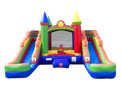 #ad Commercial Inflatable Bounce House Rainbow Double Water Slide with Blower Tarp $1419.99