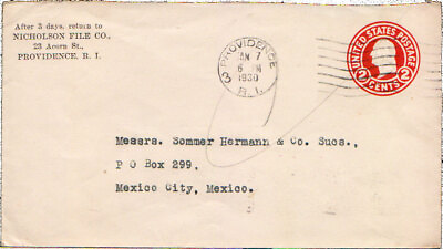 #ad Rhode Island Providence 1930 machine 2c Washington Circular Die Envelope to Mex $10.00
