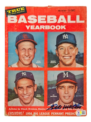 #ad Eddie Mathews Milwaukee Braves Signed 1956 Baseball Yearbook Magazine BAS $89.99