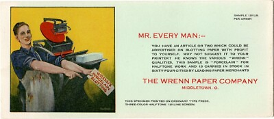 #ad Salesman#x27;s Sample Blotter The Wrenn Paper Company Ink Blotter ca 1920#x27;s Unused $34.99