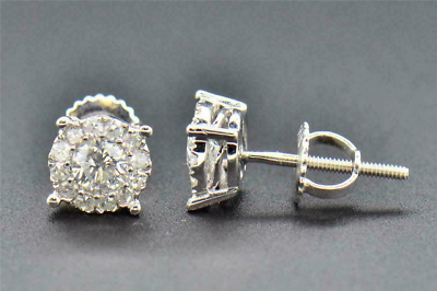 #ad 1 Ct Round Genuine Moissanite Stud Earrings Solitaire 14K White Gold Plated $108.55