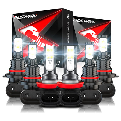 #ad 9005 9006 H11 LED Headlight High Low Beam Fog Light Bulbs White Upgrade Kit $26.99
